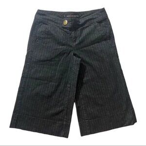 DKNY JEANS BLACK W/GOLD PINSTRIPE STRETCH DENIM WIDE LEG CAPRI JEANS 7-EUC